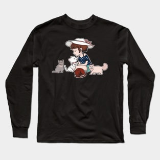 Adorable Little Girl Playing With Kittens Cute Cat Long Sleeve T-Shirt